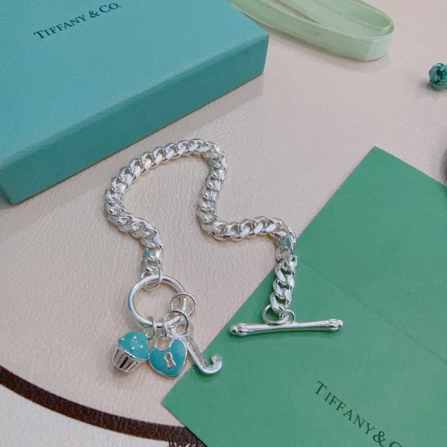 Tiffany & Co. Sterling Silver Heart Bracelet with Charms